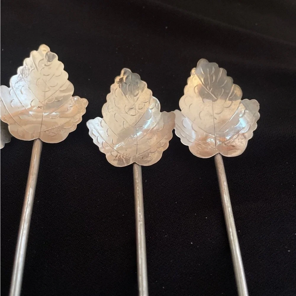 Vintage Sterling Silver Leaf Cocktail Stirrers